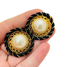 Load image into Gallery viewer, Vintage gold pearl rope designer runway clip on earrings
