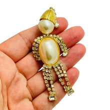 Load image into Gallery viewer, Vintage gold pearls rhinestones figural designer brooch
