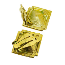 Load image into Gallery viewer, Vintage gold plated aqua blue crystals designer clip on earrings
