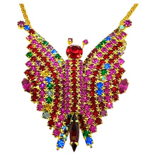 Load image into Gallery viewer, Vintage gold plated bright glass stones butterfly necklace
