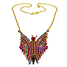 Load image into Gallery viewer, Vintage gold plated bright glass stones butterfly necklace
