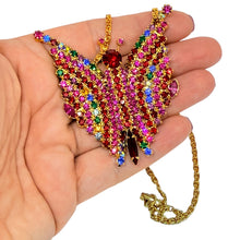 Load image into Gallery viewer, Vintage gold plated bright glass stones butterfly necklace
