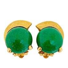 Load image into Gallery viewer, Vintage gold plated glass jade designer clip on earrings
