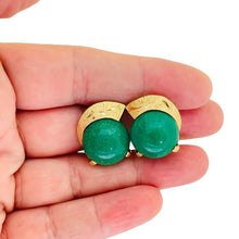 Load image into Gallery viewer, Vintage gold plated glass jade designer clip on earrings
