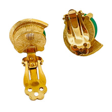 Load image into Gallery viewer, Vintage gold plated glass jade designer clip on earrings
