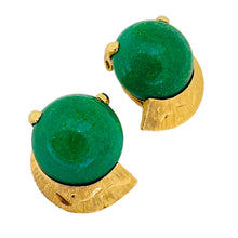 Load image into Gallery viewer, Vintage gold plated glass jade designer clip on earrings
