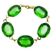 Load image into Gallery viewer, Vintage gold plated green glass link designer bracelet

