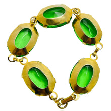 Load image into Gallery viewer, Vintage gold plated green glass link designer bracelet
