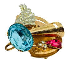 Load image into Gallery viewer, Vintage gold plated pink blue glass tones unique brooch pin
