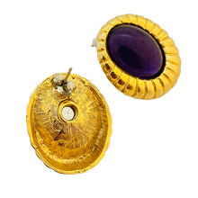 Load image into Gallery viewer, Vintage gold purple glass designer runway pierced earrings
