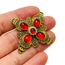 Load image into Gallery viewer, Vintage gold red cabs Maltese cross designer brooch
