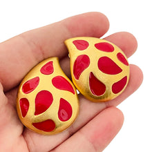Load image into Gallery viewer, Vintage gold red enamel modernist massive designer runway clip on earrings

