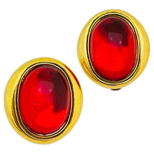 Load image into Gallery viewer, Vintage gold red glass designer runway clip on earrings

