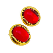 Load image into Gallery viewer, Vintage gold red glass designer runway clip on earrings
