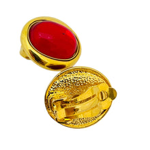 Load image into Gallery viewer, Vintage gold red glass designer runway clip on earrings
