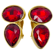 Load image into Gallery viewer, Vintage gold red glass designer runway clip on earrings
