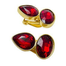 Load image into Gallery viewer, Vintage gold red glass designer runway clip on earrings
