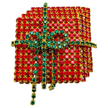 Load image into Gallery viewer, Vintage gold red green rhinestones Christmas Holiday present gift massive brooch
