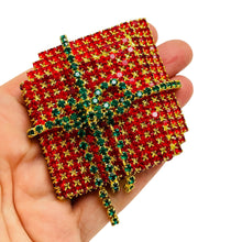 Load image into Gallery viewer, Vintage gold red green rhinestones Christmas Holiday present gift massive brooch
