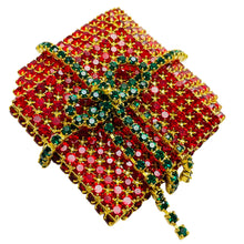 Load image into Gallery viewer, Vintage gold red green rhinestones Christmas Holiday present gift massive brooch
