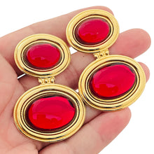 Load image into Gallery viewer, Vintage gold red massive designer runway clip on earrings
