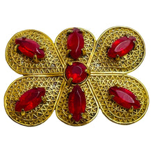 Load image into Gallery viewer, Vintage gold red rhinestone European designer brooch
