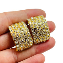 Load image into Gallery viewer, Vintage gold rhinestone clip on designer earrings
