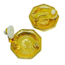 Load image into Gallery viewer, Vintage gold rhinestone coin REPUBLIQUE FRANCSISE designer clip on earrings
