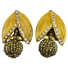 Load image into Gallery viewer, Vintage gold rhinestone dangle designer clip on earrings
