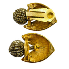 Load image into Gallery viewer, Vintage gold rhinestone dangle designer clip on earrings
