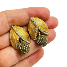 Load image into Gallery viewer, Vintage gold rhinestone dangle designer clip on earrings
