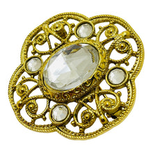 Load image into Gallery viewer, Vintage gold rhinestone designer runway brooch
