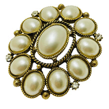 Load image into Gallery viewer, Vintage gold rhinestone designer runway brooch

