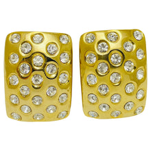 Load image into Gallery viewer, Vintage gold rhinestone designer runway clip on earrings
