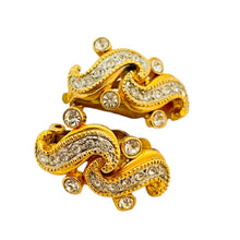 Load image into Gallery viewer, Vintage gold rhinestone designer runway clip on earrings
