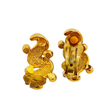 Load image into Gallery viewer, Vintage gold rhinestone designer runway clip on earrings
