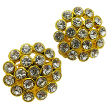 Load image into Gallery viewer, Vintage gold rhinestone designer runway clip on earrings
