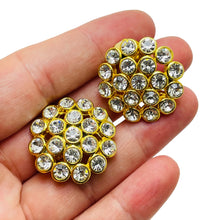 Load image into Gallery viewer, Vintage gold rhinestone designer runway clip on earrings

