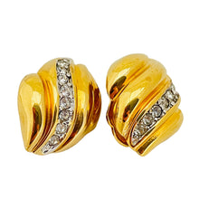 Load image into Gallery viewer, Vintage gold rhinestone designer runway clip on earrings
