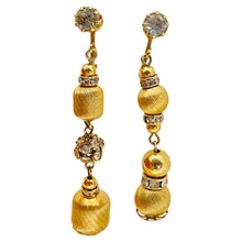 Load image into Gallery viewer, Vintage gold rhinestone designer runway clip on earrings
