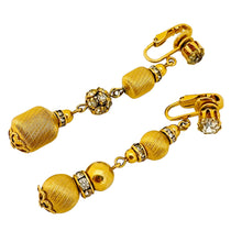 Load image into Gallery viewer, Vintage gold rhinestone designer runway clip on earrings

