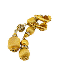 Load image into Gallery viewer, Vintage gold rhinestone designer runway clip on earrings
