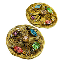 Load image into Gallery viewer, Vintage gold rhinestone designer runway clip on earrings
