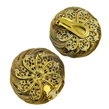 Load image into Gallery viewer, Vintage gold rhinestone designer runway clip on earrings
