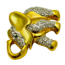 Load image into Gallery viewer, Vintage gold rhinestone emerald eyes elephant figural designer brooch
