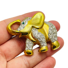 Load image into Gallery viewer, Vintage gold rhinestone emerald eyes elephant figural designer brooch
