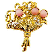 Load image into Gallery viewer, Vintage gold rhinestone flower basket designer brooch
