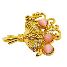 Load image into Gallery viewer, Vintage gold rhinestone flower basket designer brooch
