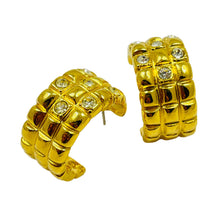 Load image into Gallery viewer, Vintage gold rhinestone hoop designer runway pierced earrings
