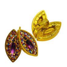 Load image into Gallery viewer, Vintage gold rhinestone leaf designer clip on earrings
